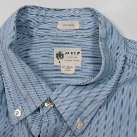 J Crew Striped Button Down Shirt Mens L Blue Tailored Fit Long Sleeve Y2K L14X - Picture 4 of 4